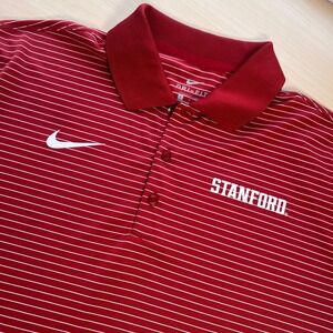 Nike Stanford Polo Mens Large Red Striped Dri-FIT Short Sleeve 31231X-SF1